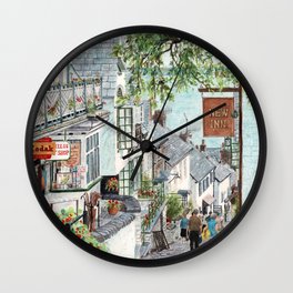 Clovelly, Devon. Wall Clock | Nature, Landscape, Painting, Mixed Media 