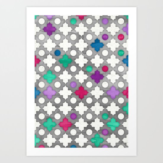 Color Pop Moroccan in fuchsia, purple, emerald green, grey & white. Art Print