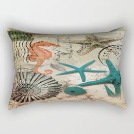 french botanical art seahorse teal green starfish Rectangular Pillow