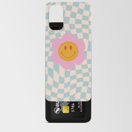 Smiley Flower Face on Pastel Warped Checkerboard Android Card Case