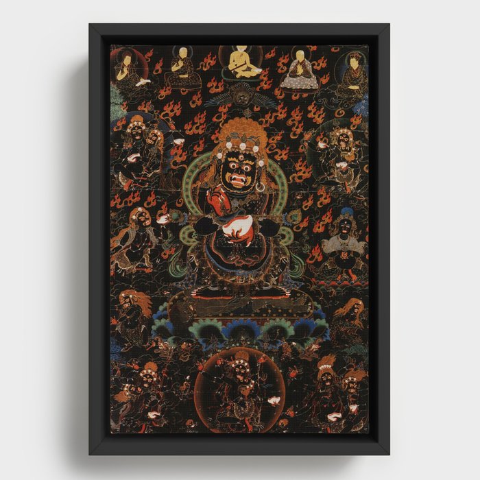 Black Mahakala Panjarnata Buddhist Thangka 1600s Framed Canvas