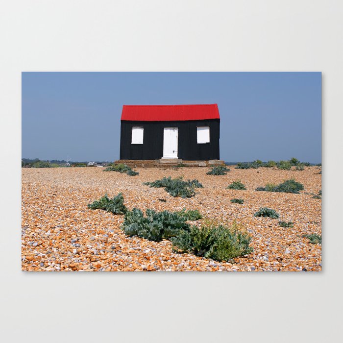 Beach Hut with a Red Roof Canvas Print