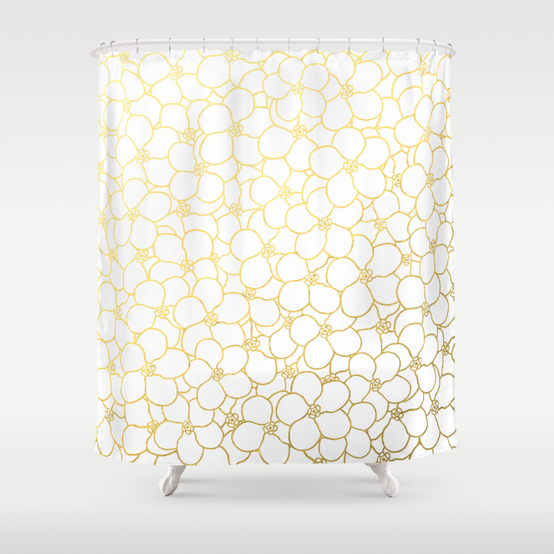 white and gold shower curtain