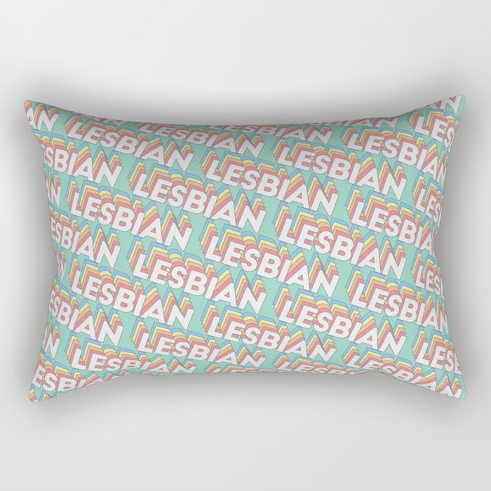 Lesbian Trendy Rainbow Text Pattern (Teal) Rectangular Pillow