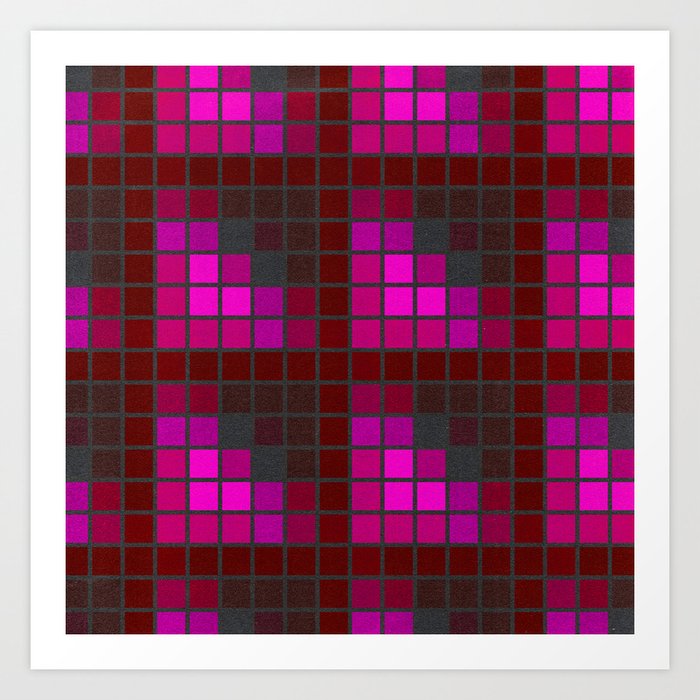 Pink Red and Green Velvet Squares Pattern Art Print