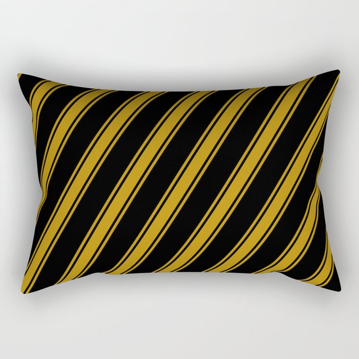 Black & Dark Goldenrod Colored Lines Pattern Rectangular Pillow