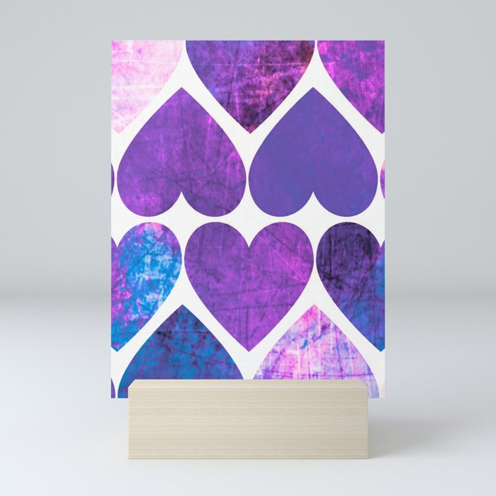 Mod Purple & Blue Grungy Hearts Design Mini Art Print