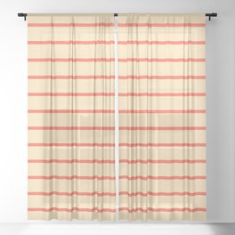 [ Thumbnail: Red and Beige Colored Lined/Striped Pattern Sheer Curtain ]
