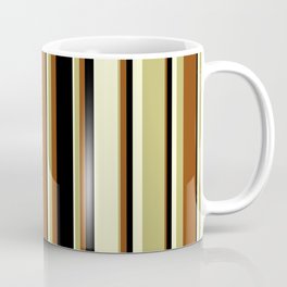 [ Thumbnail: Dark Khaki, Brown, Black, and Light Yellow Colored Stripes Pattern Coffee Mug ]