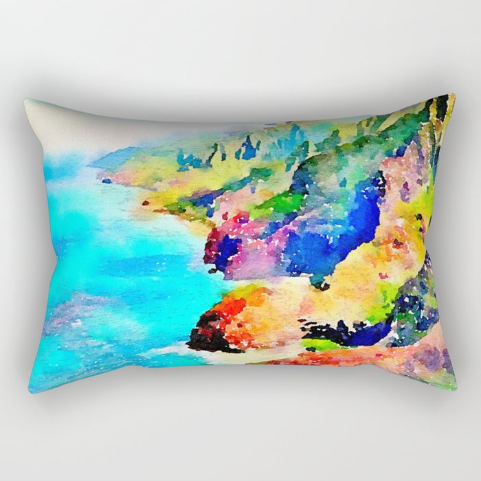 Napali Coast Kauai, Hawaii Scenic Watercolor  Rectangular Pillow