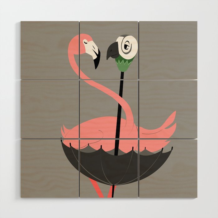 Flamingo&Umbrella Wood Wall Art