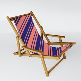 [ Thumbnail: Salmon & Midnight Blue Colored Stripes/Lines Pattern Sling Chair ]