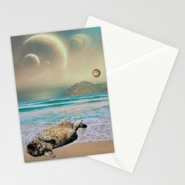 Cat on a Space Beach 2 Stationery Card
