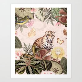 Nostagic Tropical Animals in Rainforest  Art Print