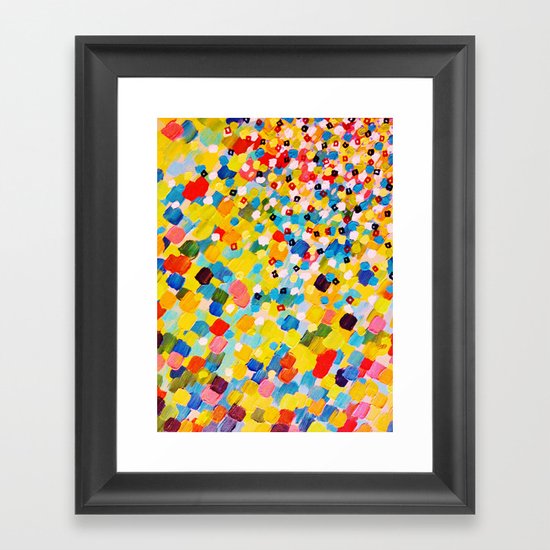 SWEPT AWAY 2 - Vibrant Colorful Rainbow Mango Yellow Waves Mermaid Splash Abstract Acrylic Painting Framed Art Print