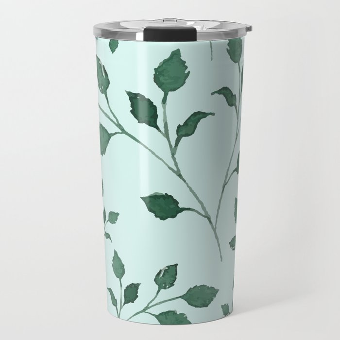 Light Cyan Soft Mint Green Leaves Greenery Pattern Modern Décor Travel Mug