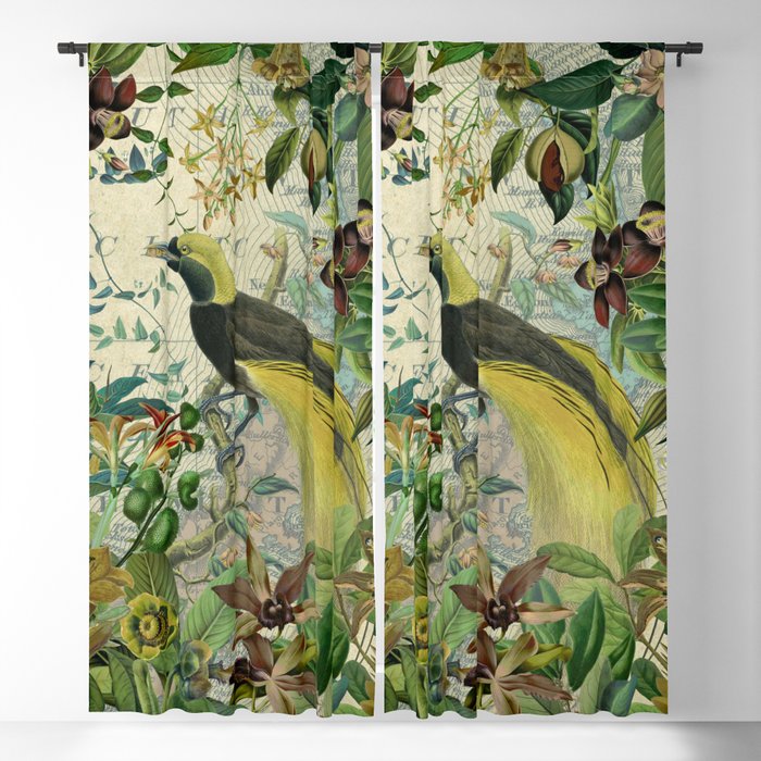 Vintage Botanical Tropical Exotic Birds Jungle Blackout Curtain
