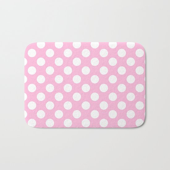 White polkadots dots polkadot circles on pink #Society6 Bath Mat
