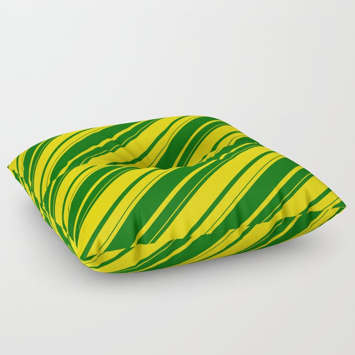 Yellow & Dark Green Colored Lines/Stripes Pattern Floor Pillow