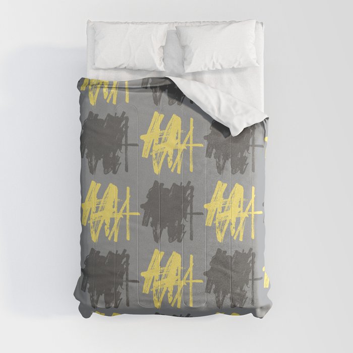 Abstract Painting Gray Grey Yellow Comforter