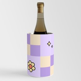 Checkered Daisies Retro Colorful Flower Lavender Check Pattern Wine Chiller