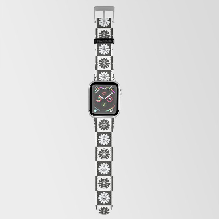 Checkered Black and White Daisy Pattern Apple Watch Band