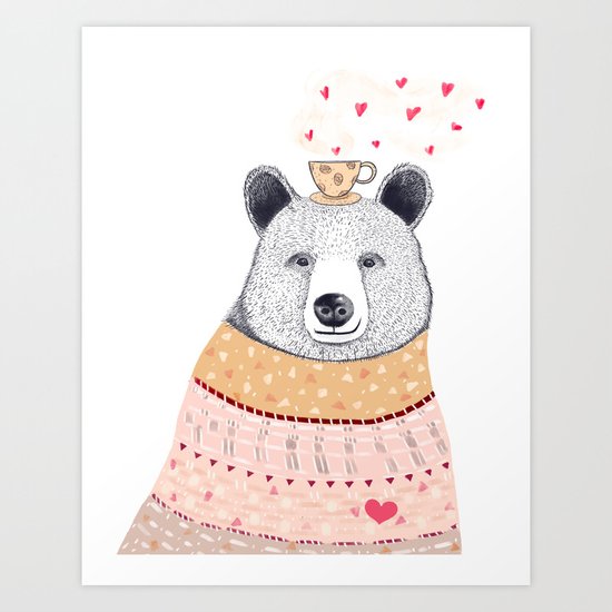 Bear lover of coffee Art Print