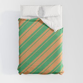 [ Thumbnail: Sea Green and Brown Colored Lined Pattern Duvet Cover ]