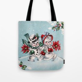 Vintage Christmas Snowman, Retro Christmas Tote Bag