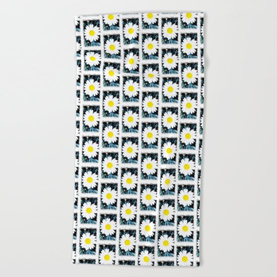 SMILE Pattern - White Daisy Flower #1 Beach Towel