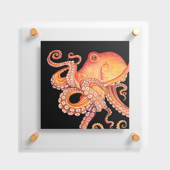 Red Orange Octopus Tentacles Kraken on Black Watercolor Art Floating Acrylic Print
