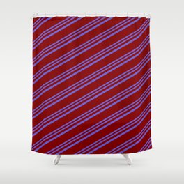 [ Thumbnail: Slate Blue and Maroon Colored Lines Pattern Shower Curtain ]