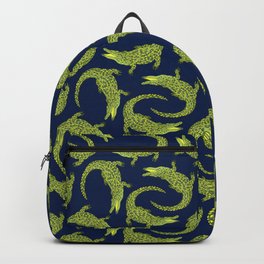 Crocodiles (Deep Navy and Green Palette) Backpack | Vibrant, Fun, Illucalliart, Wildlife, Crocodile, Colorful, Pop, Predator, Wild, Drawing 