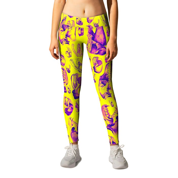 Carnivore HOT PINK & YELLOW / Animal skull illustrations from the top of the food chain Leggings