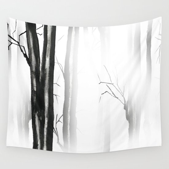 wood, snow and fog Wall Tapestry