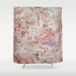 Vintage elegant blush pink collage floral typography Shower Curtain