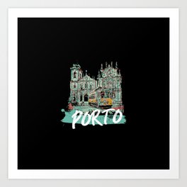 Porto, Do Carmo church and typical tramway, Portugal Art Print