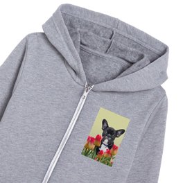 Red and yellow Tuples with French Bulldog Kids Zip Hoodie