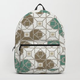 Geometric Octagon and Square Shapes Line Art Jade Green Tobacco Brown Beige Gray Backpack