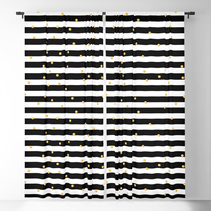 Modern Black White Gold Polka Dots, Gold Striped Curtains