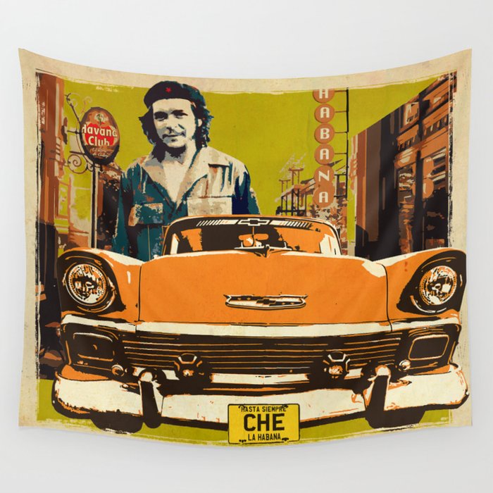 Retro Cuba design with car & Che Guevara Wall Tapestry
