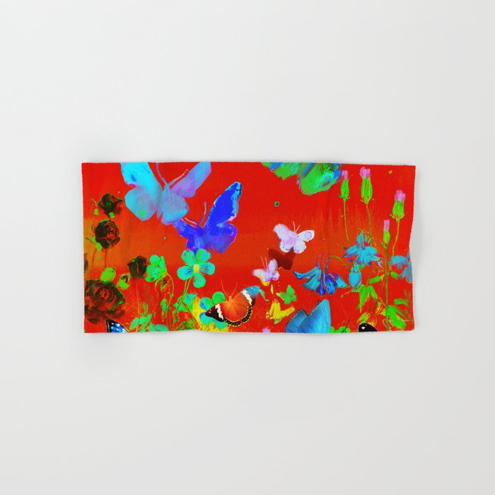 Red Butterflies & Flowers Hand & Bath Towel