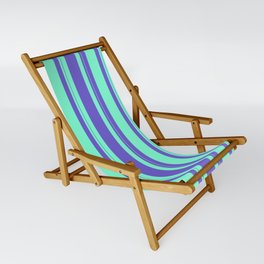 [ Thumbnail: Aquamarine & Slate Blue Colored Lines Pattern Sling Chair ]