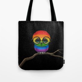 Baby Owl with Glasses and Gay Pride Rainbow Flag Tote Bag | Lesbian, Lgbt, Rainbowflagowl, Hipsterowl, Love, Gaypride, Gay, Nerdyowl, Owlwearingglasses, Owlnerd 