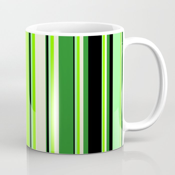 Eyecatching Green, Chartreuse, Beige, Forest Green & Black Colored Stripes/Lines Pattern Coffee Mug