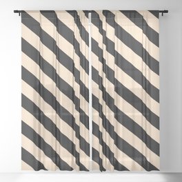 [ Thumbnail: Black & Bisque Colored Pattern of Stripes Sheer Curtain ]