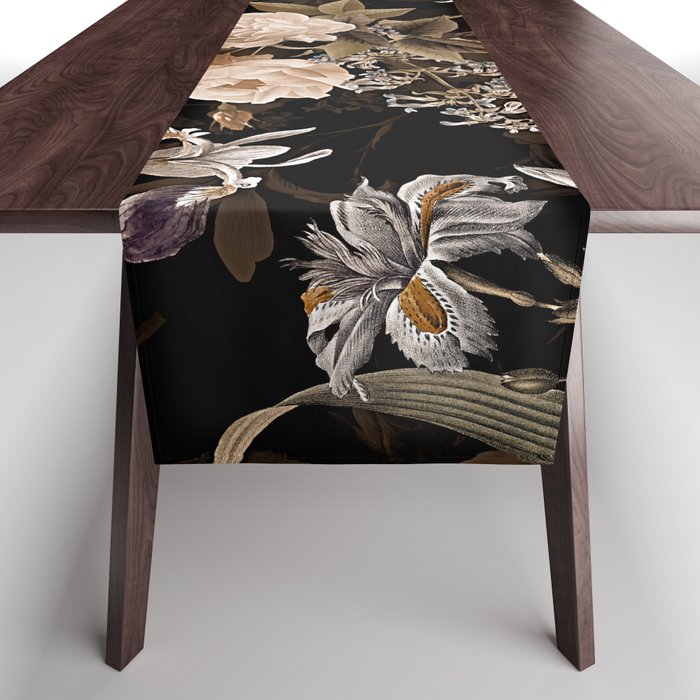 Sepia Spring Flowers Rose Midnight Botanical Garden  Table Runner