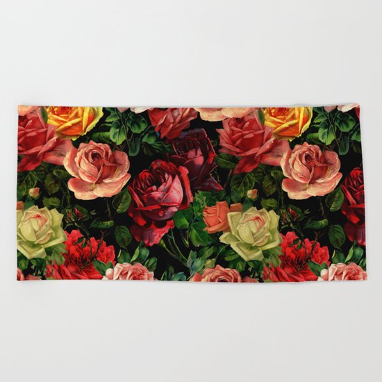 Vintage & Shabby-chic - floral roses flowers rose Beach Towel