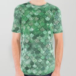 Green Mermaid Pattern Glam All Over Graphic Tee