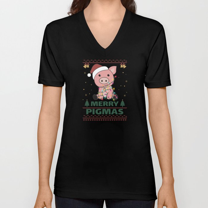 Merry Pigmas Funny Pig Christmas Pun V Neck T Shirt
